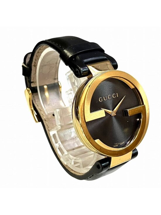 Gucci Interlocking Watch SS Leather Quartz Black Dial 133.3 main image 9